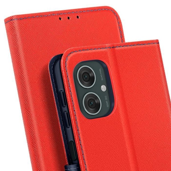 Etui til Motorola Moto G55 Læderportefølje Saffiano Fancy Blå / Rød Röd