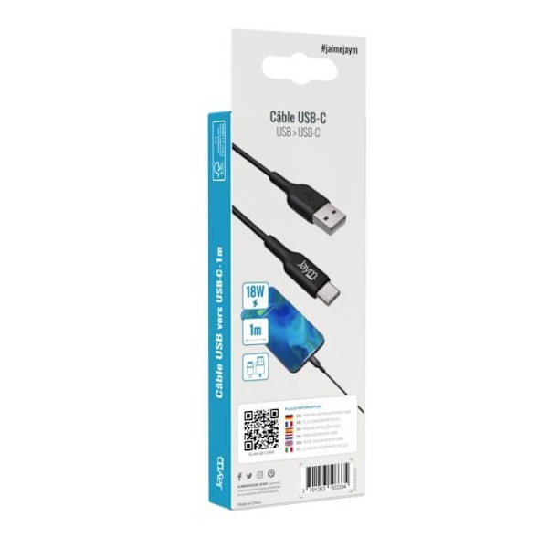 Laddnings- och datasynkroniseringskabel USB till Type-C 2.4A 1M Jaym Svart Svart