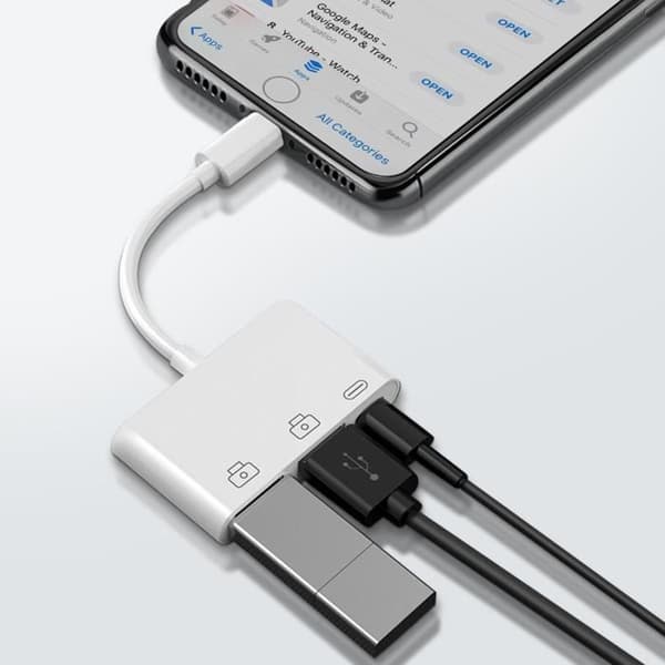 Lightning-adapter - AVIZAR - 2 USB og Lightning - Hvid - Datatransfer - Hurtigopladning
