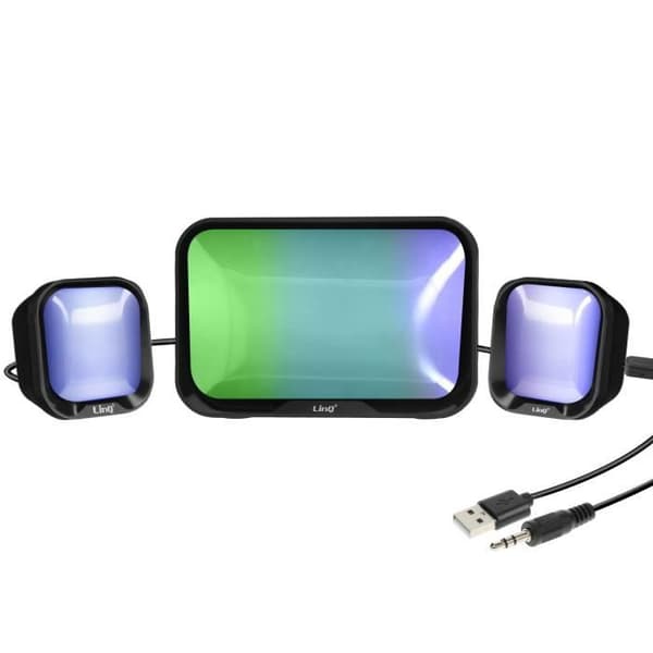 Bluetooth PC-højttaler - LinQ - Sort model - Jack 3,5 mm - RGB-belysning - Kompakt Svart