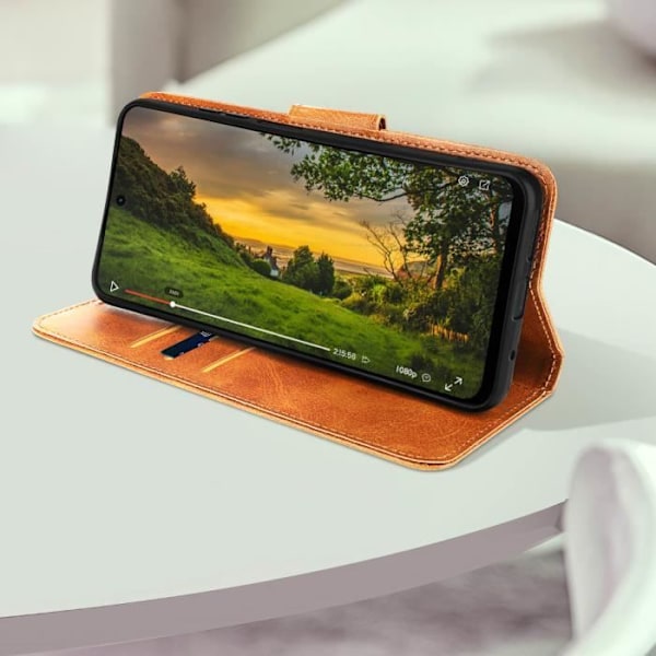 Taske til Motorola Moto G24 og G04 Wallet Support-håndledsrem lysebrun kastanj