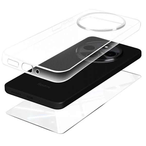 Beskyttelsespakke til Xiaomi Redmi 14C Soft Case og hærdet glas Mayaxess Transparent Transparent