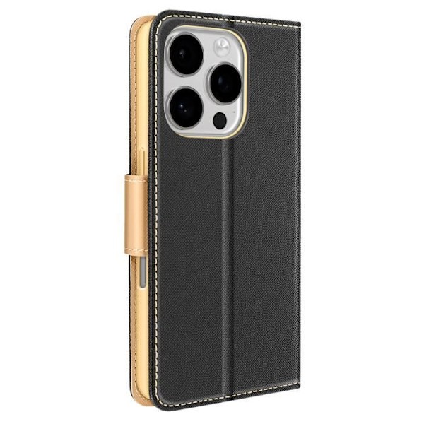 Etui til iPhone 16 Pro Max Pung Læder Saffiano Fancy Sort / Guld Svart