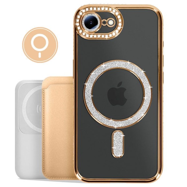Coque Diamant pour iPhone 16e MagSafe Contour Strass Dorée Gul