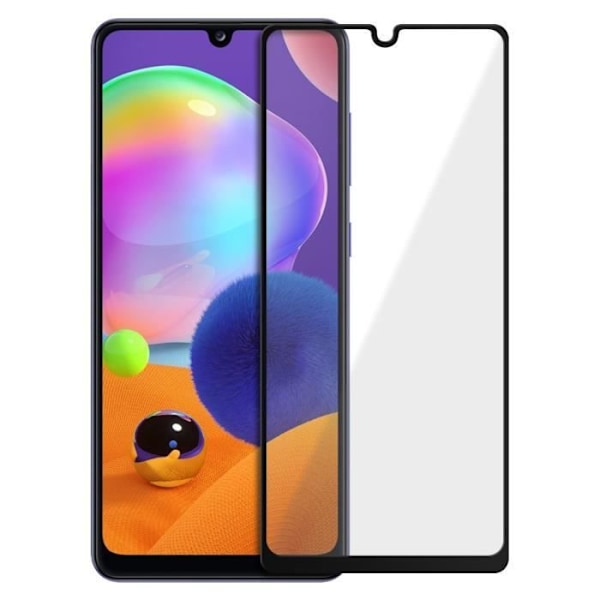 Filmi Samsung Galaxy A31:lle. Läpinäkyvä viistottu karkaistu lasi mustalla reunuksella klar och svart