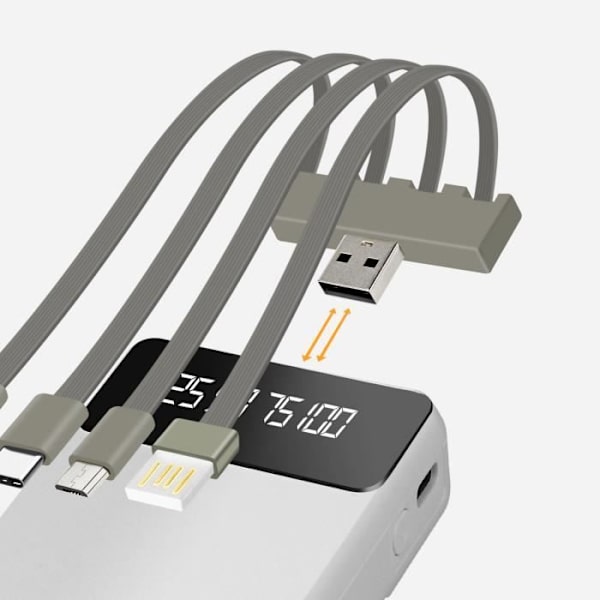 Vara-akku - LINQ - 15000 mAh - Irrotettava 4 in 1 -kaapeli - USB-lähtö - Kompakti Vit