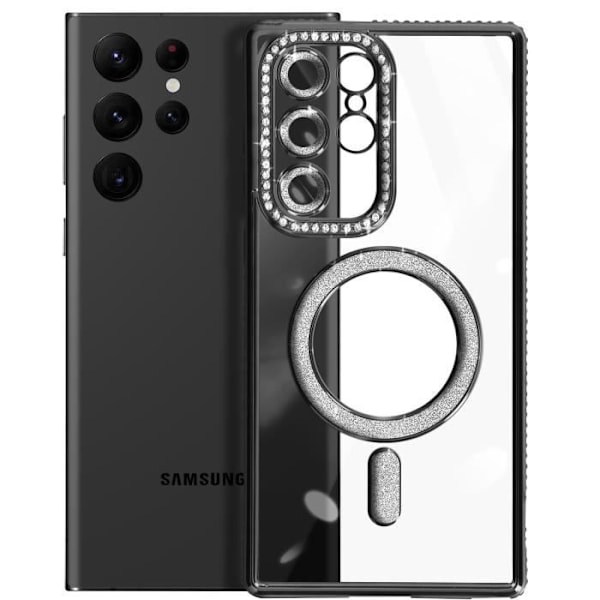 Coque - AVIZAR - Samsung Galaxy S22 Ultra - Rigide - Kompatibel med MagSafe - Svart Strass Svart