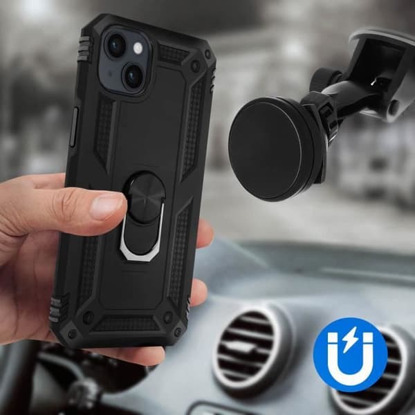 Coque til iPhone 15 Plus - AVIZAR - ArmoRing - Stødabsorberende - Drejelig Ring - Magnetisk Svart