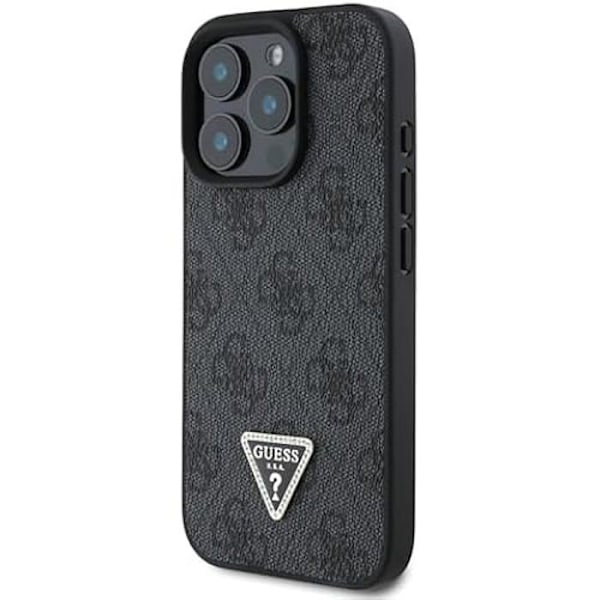Skyddsskal - GUESS - iPhone 16 Pro - PU-läder - Triangel Strass - Svart Svart
