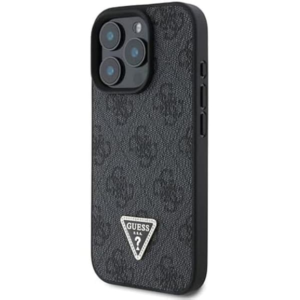 Suojakuori - GUESS - iPhone 16 Pro - Keinonahka - Strass-kolmiot - Musta Sort