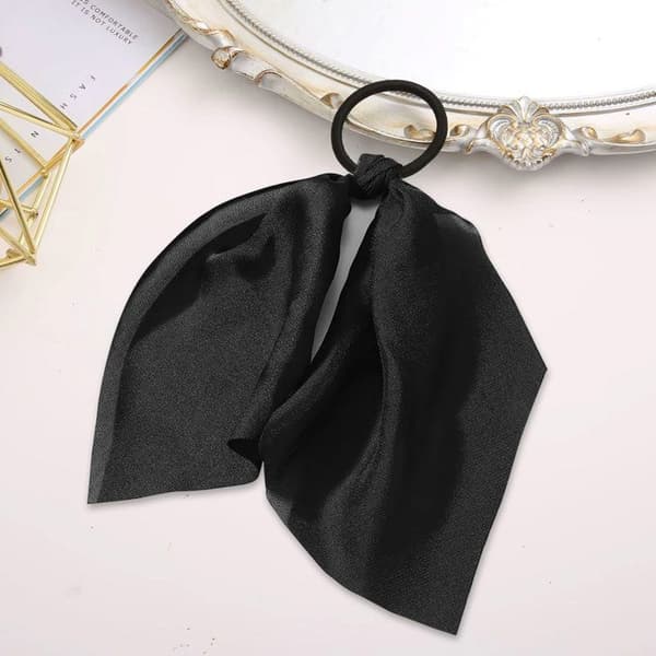 Elastisk tørklæde - AVIZAR - Ensfarvet satin sort - Behagelig - Elegant - Let at binde Svart
