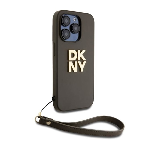 Skydd för Apple iPhone 14 Pro med metalliserad logotyp och handledsrem DKNY Brun kastanj