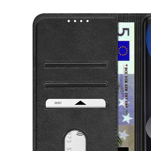 Etui til Redmi Note 15 5G Læderlook med Kortlomme og Stativfunktion Sort Svart