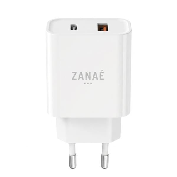 USB-C og USB-A 20W oplader til smartphone og tablet Hurtig opladning Zanaé Hvid Vit