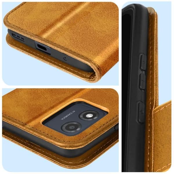 Fodral för Motorola Moto E13 plånbok och videoställ Gul handledsrem Gul