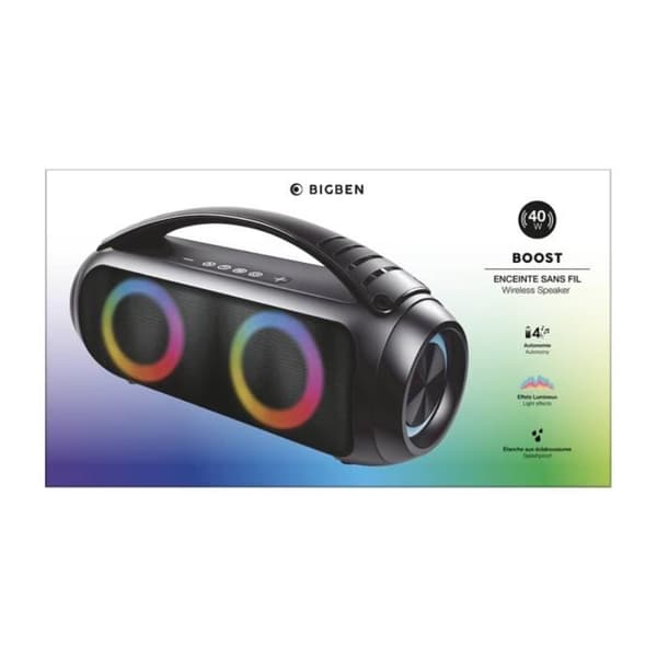 Bluetooth-højttaler - BigBen - Lysende 40W - Vandtæt - Bluetooth 5.3 - 10 LED-modes Svart