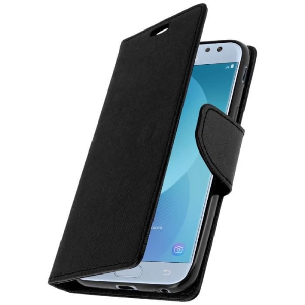 Cover - AVIZAR - Galaxy J3 2017 - Folio Wallet Case - Sort flipbeskyttelse - Håndledsrem inkluderet Svart