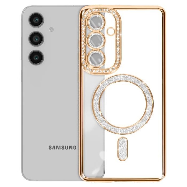 Coque Diamant pour Samsung Galaxy S24 FE MagSafe Contour Strass Dorée Gul