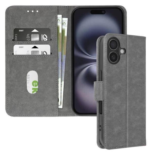 iPhone 16 Etui - AVIZAR - Klap Wallet - Video Støtte - Grå - Syntetisk Grå