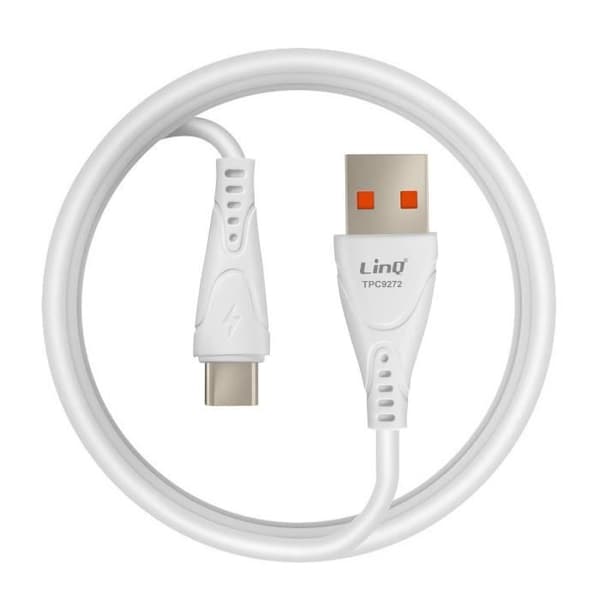 USB-kabel till USB-C - LinQ - 1m - Snabbladdning 3A - Synkronisering - Vit silikon