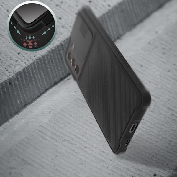 Fodral till Samsung S21 Plus kameraskydd Ribbed Finish CamShield Pro Nillkin Black Svart