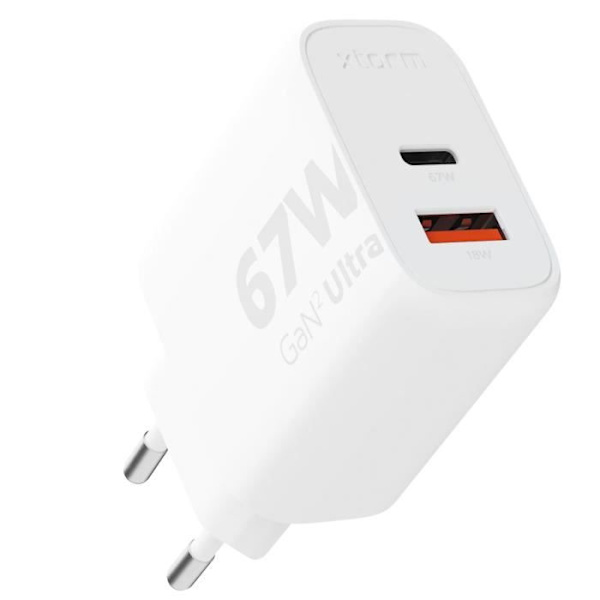 Nätladdare - XTORM - GaN² 67W USB C + USB - Kompakt format - Vit Vit