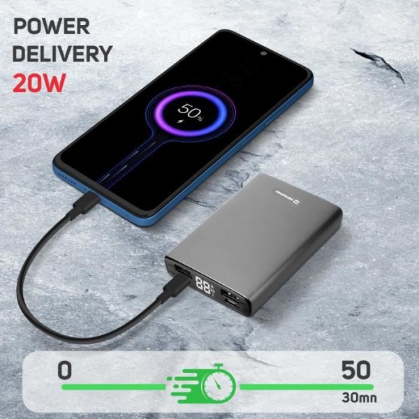Powerbank 20W USB-C Power Delivery och USB Quick Charge 10000mAh Swissten Grey