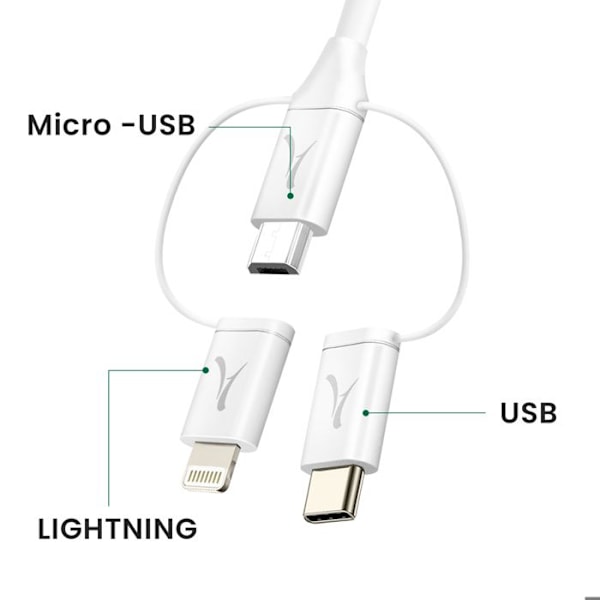 USB-C 3-i-1 til USB-C Micro-USB Lightning Økologisk 1m Akashi Hvid Vit
