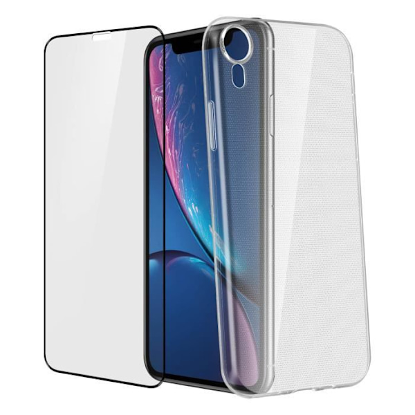 Kotelo ja suojakalvo - Apple - iPhone XR - Läpinäkyvä silikoni - Karkaistu lasi - Pehmeä transparent