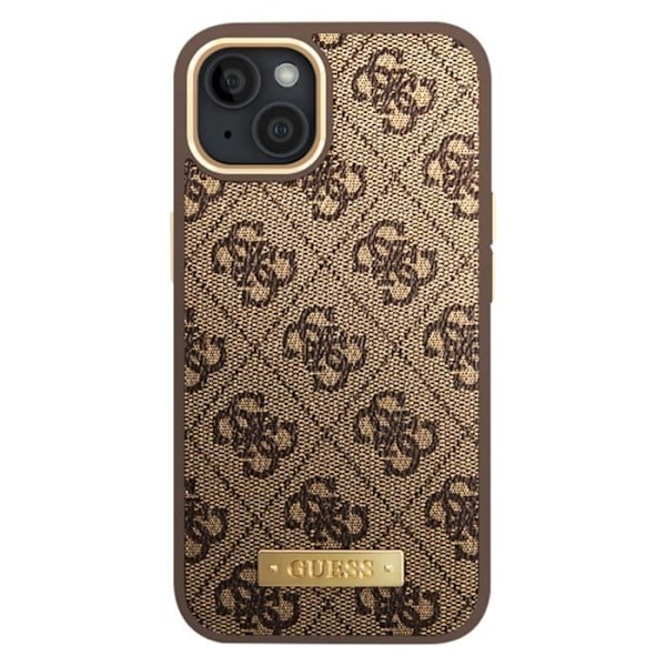 Coque MagSafe til iPhone 14 Elegant 4G Metalplade Guess Brun kastanj