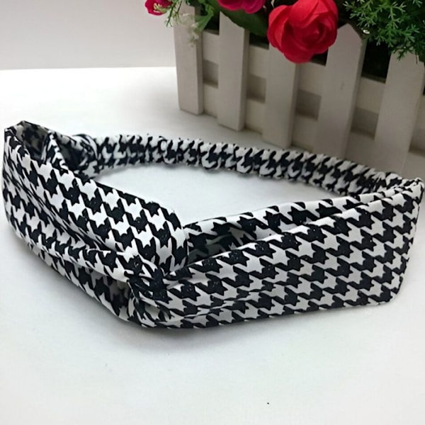 Krydset Hårbånd i Blødt Bomuldsstof med Hvid/Sort Houndstooth Mønster Vit
