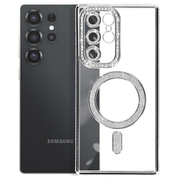 Coque Diamant för Samsung Galaxy S25 Ultra MagSafe Kontur Strass Silver Grå
