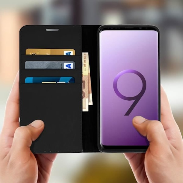 Fodral - AVIZAR - Samsung Galaxy S9 Plus - Äkta läder - Plånbok - Videostöd svart
