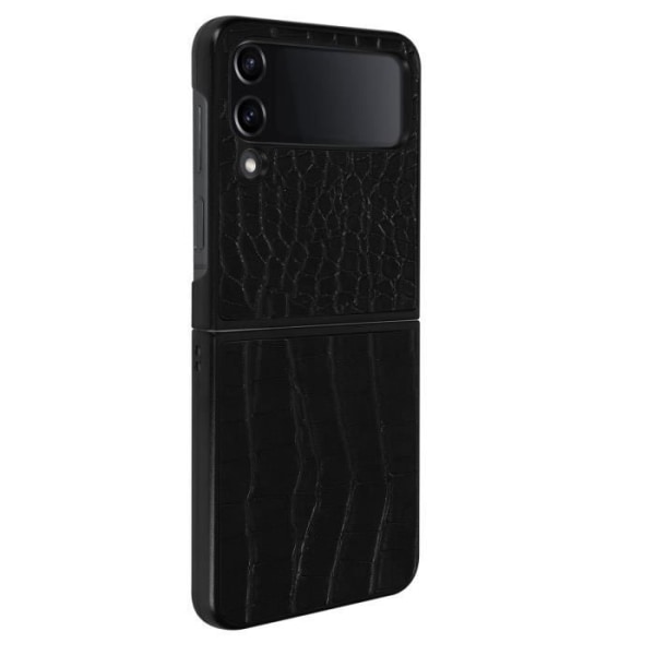 Etui, der er kompatibelt med Samsung Z Flip 4, sort krokodillelæder etui
