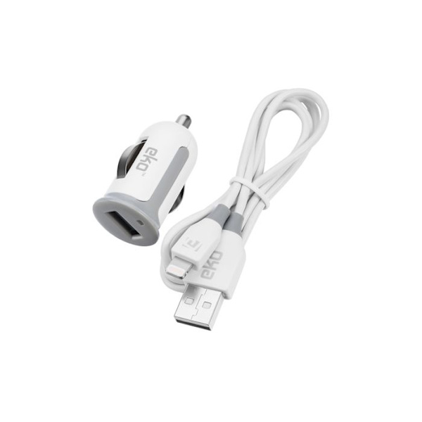 Pack Biladapter 1A med Lightning MFi-kabel 1m Vit Vit