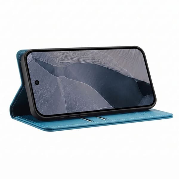 Google Pixel 11 Pro: n RFID-suojattu, turkoosi, keinonahkainen lompakko. Blå