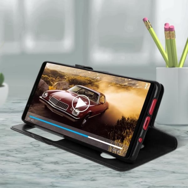 Cover - AVIZAR - Sony Xperia 5 - Dobbelt vinduesbeskyttelse - Soft Shell - Supportfunktion Svart