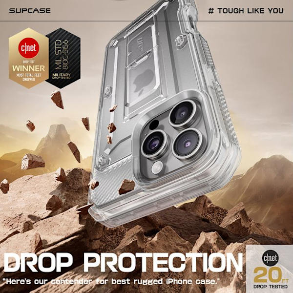 Skydd för iPhone 16 Pro Max - Supcase Unicorn Beetle Pro - Transparent transparent