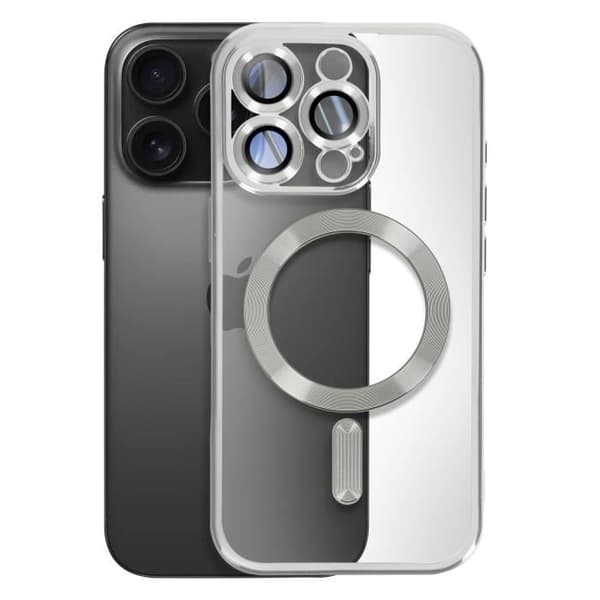Coque MagSafe - Apple - iPhone 16 Pro Max - Silikone Gel Fleksibel - Kamerabeskyttelse - Sølv kromkant Grå