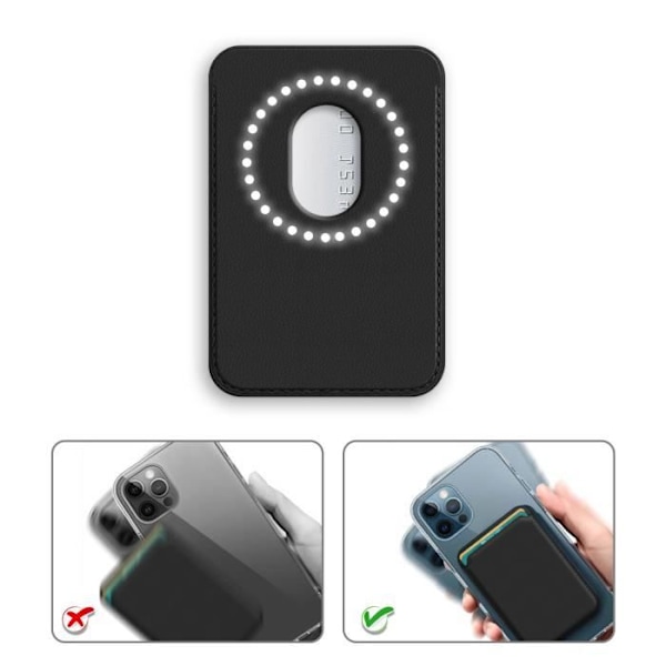 Plånbok Magsafe - AVIZAR - iPhone 12/13 - Svart Läder - Magnetisk Fäste - 2 Kort Svart