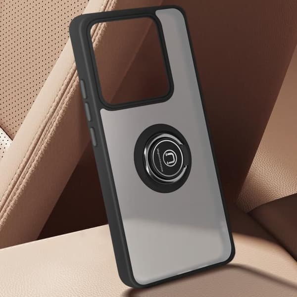 Coque til Xiaomi 14T - Stødabsorberende - Metalring - Videostander - Sort - Hård Svart