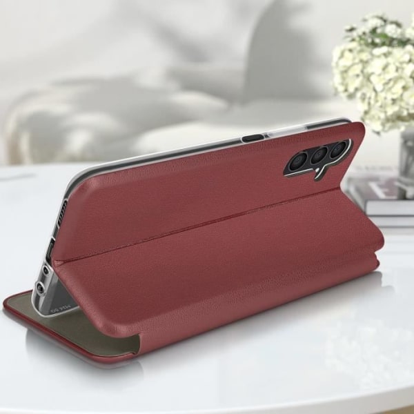 Suojakuori Samsung Galaxy M34 5G Flip Card Holder -tukivideolle Burgundy Röd