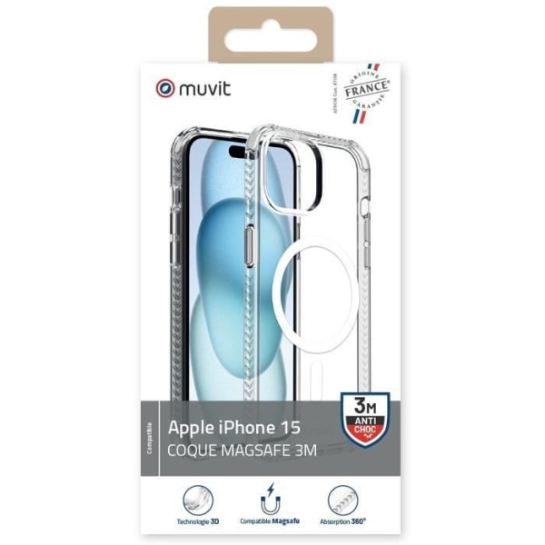 Fodral till iPhone 15 Stötsäker 3M kompatibel MagSafe Muvit Transparent