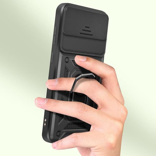 Telefonfodral - MAYAXESS - Google Pixel 8 - Stötdämpande - Fällbar kameraskydd - Ringstöd Svart