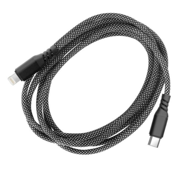 Kabel för iPhone i svart nylon flätad 2m, USB-C till Lightning, Moxie Svart