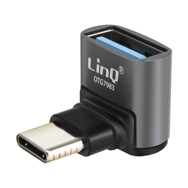 USB 3.2 hun til USB C han 10Gbps 90° vinkelret design LinQ Grå
