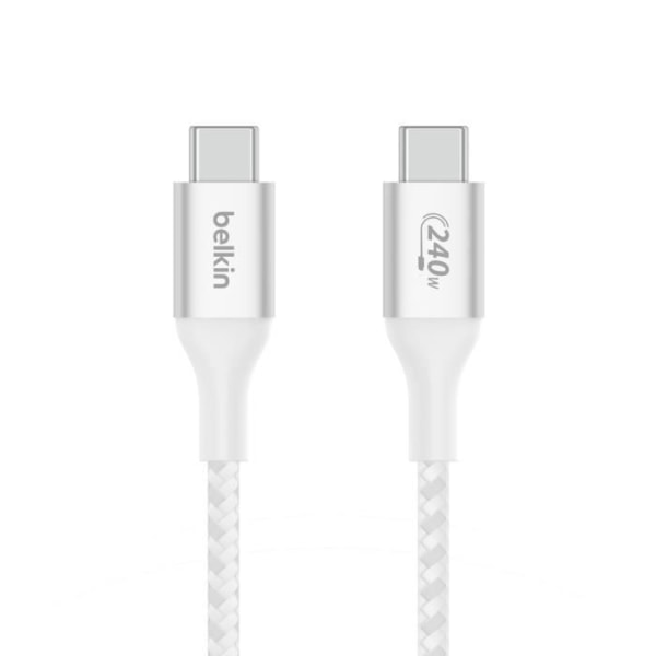 Belkin 240W USB-C till USB-C-kabel - Förstärkt (vit) - 2m - 2m flätad jacka Laddnings- och synkroniseringskabel USB-C