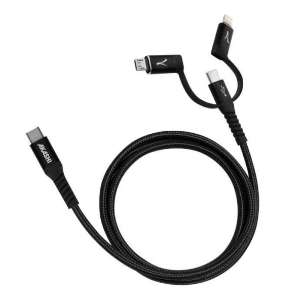 3 i 1 USB-C kabel 3A intensitet Opladning og synkronisering Længde 1m Akashi Black