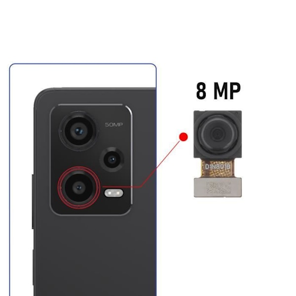 Takakamera 8MP - AVIZAR - Redmi Note 12 Pro/Pro Plus/12T - Musta - Sisäisesti liitetty kaapeli Svart