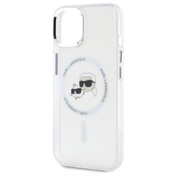 Coque för iPhone 15 - Karl Lagerfeld IML MagSafe (KLHMP15SHLSKCH) - Têtes Karl&Choupette i vit metall vit